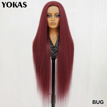 40 Inch Synthetic Lace Frontal Wigs For Women 13x6 Lace Front Wigs With High Temperature Fiber HD Lace Pink Blonde Straight Hair