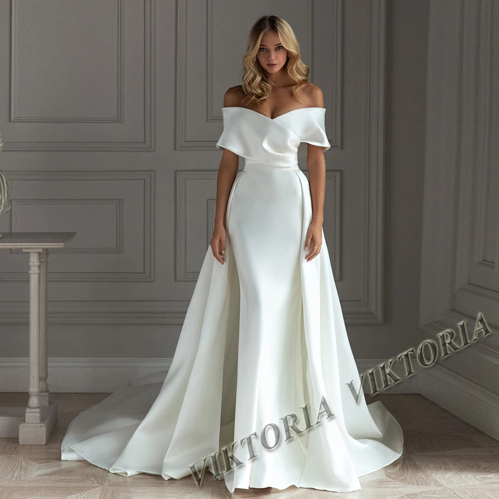VIKTORIA Fashionable A-line Wedding Dresses for Women Sweetheart Long Sleeves Pleat Appliques Zipper Robe De Soiree De Mariage