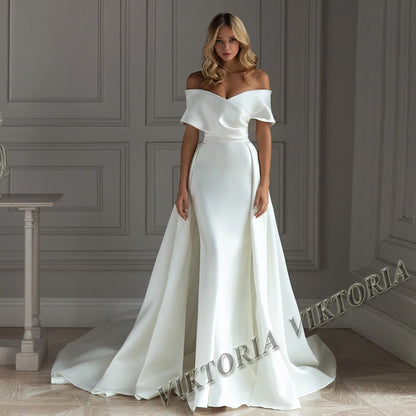 VIKTORIA Fashionable A-line Wedding Dresses for Women Sweetheart Long Sleeves Pleat Appliques Zipper Robe De Soiree De Mariage