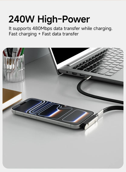 2-IN-1 Type-C Cable Foldable Mobile Phone Holder 240W Fast Charging Data Cable USB C TO USB C Phone Charge Bracket Dual PD cable
