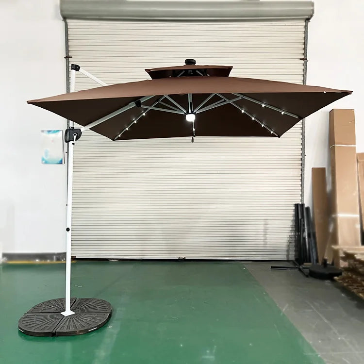 Uplion Modern Large 3M*3M  8ribs with LED Mini Roma Umbrella Double Roof Patio Umbrella Garden  Cantilever Parasol