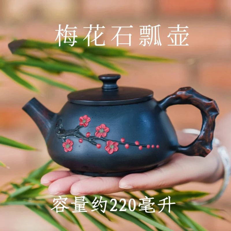 Jianshui Purple Pottery Teapot for Tea Making, Household Ceramic Single Pot, Chinese Retro Style Plum Blossom Teapot, Xishi Teap