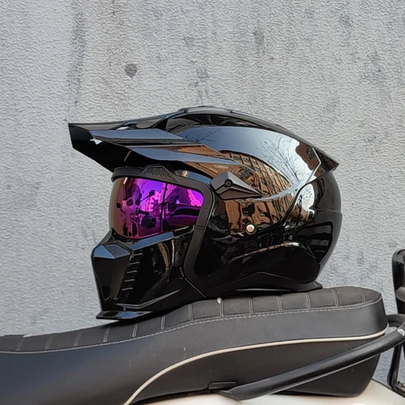 ORZ Street Fighter Combination Helmet Motorcycle Helmet Men's and Women's Retro Full Helmet Four Seasons Detachable DOT