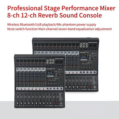 8/12 Channel Digital Mixer Audio Console 100 DSP Effects Bluetooth USB MP3 DJ Reverberation Sound Mixing Console