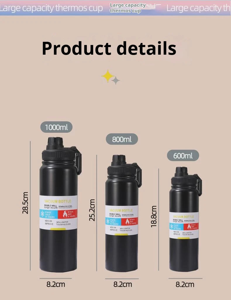 600/800/1000ML Thermos Bottle Stainless Steel Car Thermal Cup Keeps Cold and Heat Thermal Mug Sports Insulated Cup Vacuum Flask