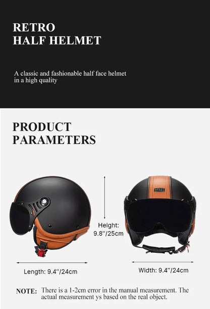 Brown Leather Original DOT ECE 3/4 Open Face Helmet MT Capacete Motorcycle Helmet JET Scooter Bike Half Helmets Cascos Para Moto