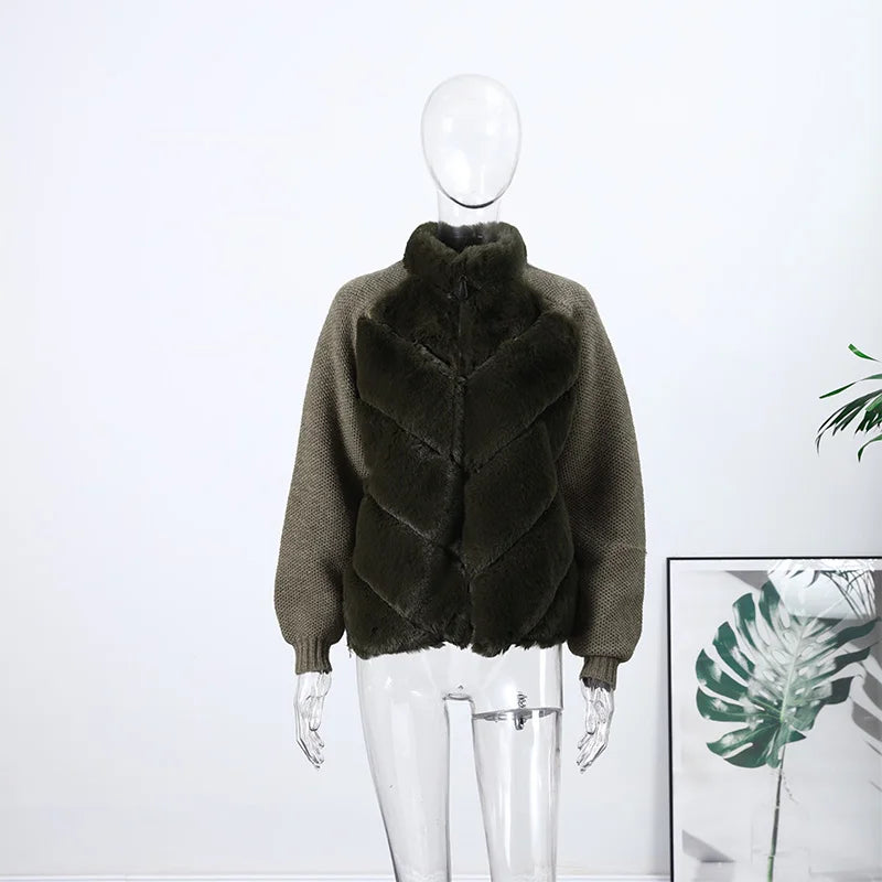 Street Women's Jacket Stand Collar Full Sleeve Faux Fur Solid Zipper Female Jackets 2025 Autumn Fashion Chic Cozy Lady Outwears