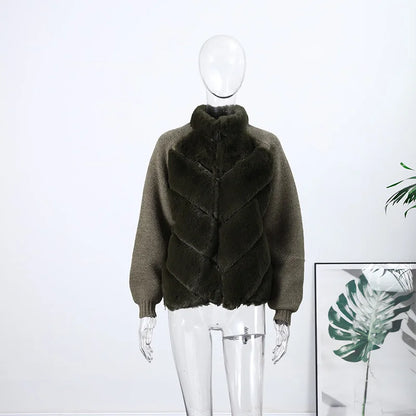 Street Women's Jacket Stand Collar Full Sleeve Faux Fur Solid Zipper Female Jackets 2025 Autumn Fashion Chic Cozy Lady Outwears