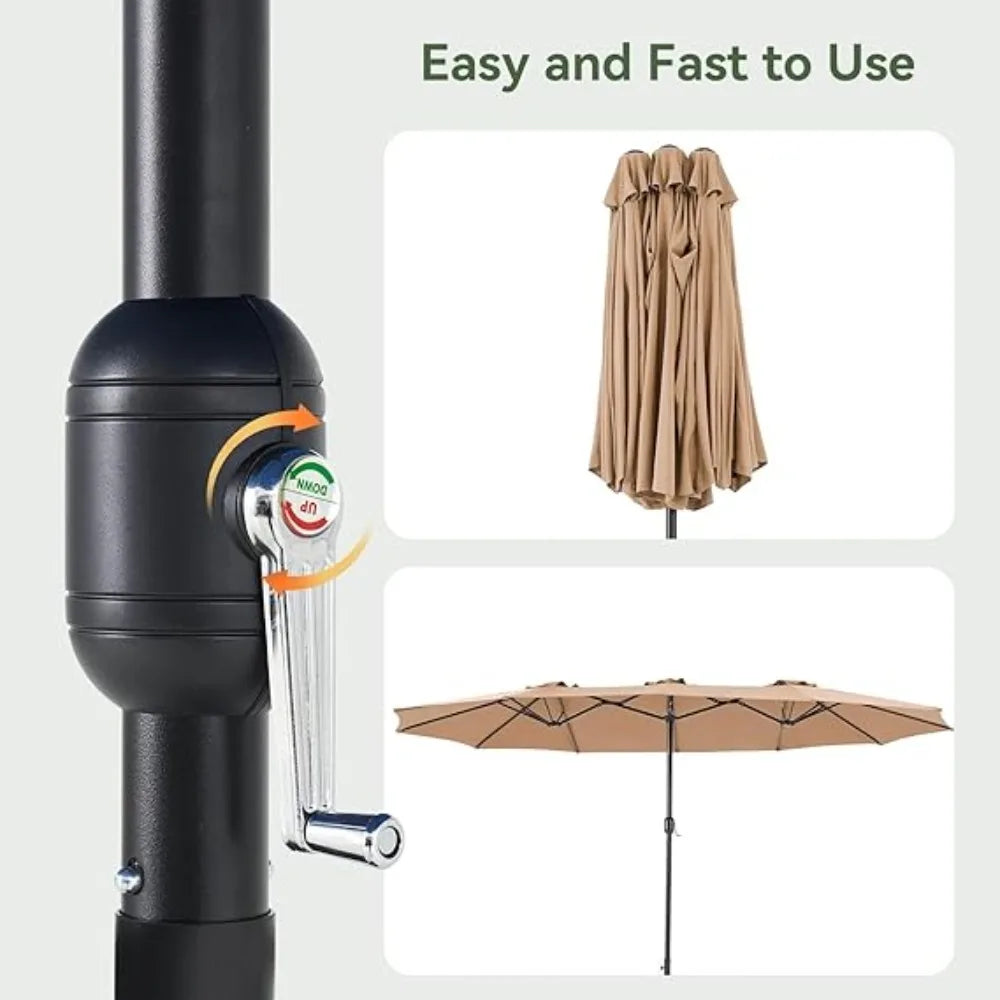 15ft Patio Umbrella with Base Included, Outdoor Double-Sided Rectangular Umbrella with Crank Handle, Large Standing,Customized