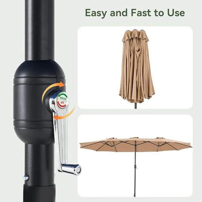 15ft Patio Umbrella with Base Included, Outdoor Double-Sided Rectangular Umbrella with Crank Handle, Large Standing,Customized