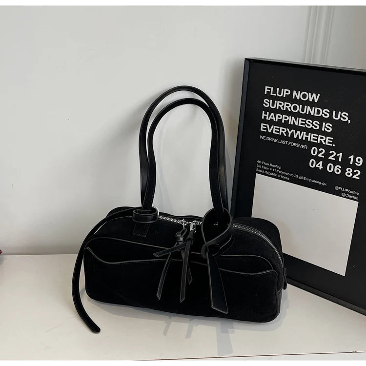 Retro Red Suede Wedding Shoulder Bag Luxury Designer Women Versatile Underarm Bags Elegant Female Large Capacity Handbags