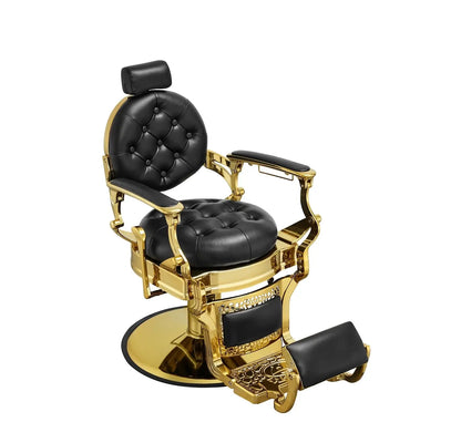 Reclining Barber Chair Heavy Duty Salon Chair Wide Seat Gold & Black for Barber Station with Footrest, Customized