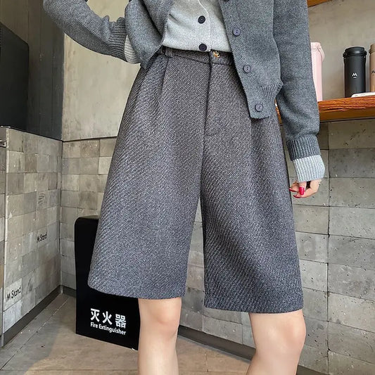High Waist Button Simplicity Casual Straight Pants Spring Autumn New Solid All-match Vintage Shorts Fashion Trend Women Clothing
