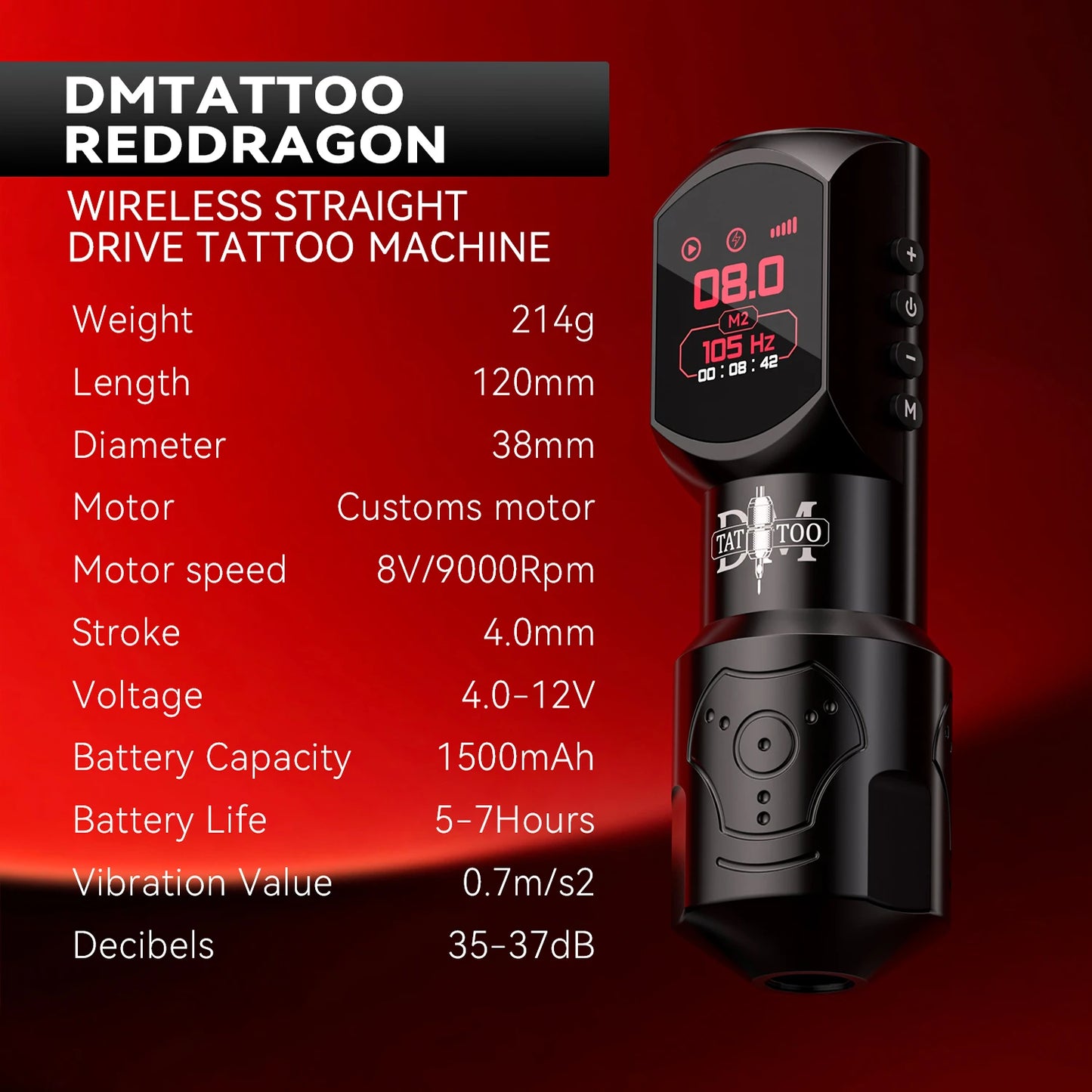 DM New Red-Dragon Wireless Tattoo Machine LED LargeScreen Customized Motor Wireless Tattoo Power Tattoo Gun For Permanent Makeup