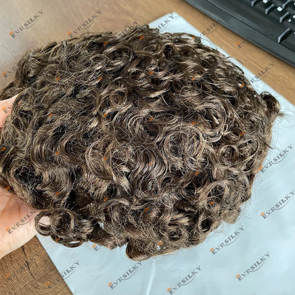 20mm Curly Blonde Brown Black Weave Toupee Man 100% Human Hair Wig Mono Lace&NPU Toupets for Men #4 System Capillary Prosthesis