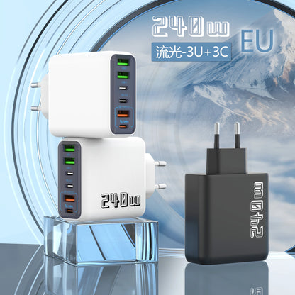 240W GaN Charger 2 Port USB C + USB A Fast Wall Charger UK/EU Plug PD Super Fast Charging For iPhone Samsung iPad Android Phone