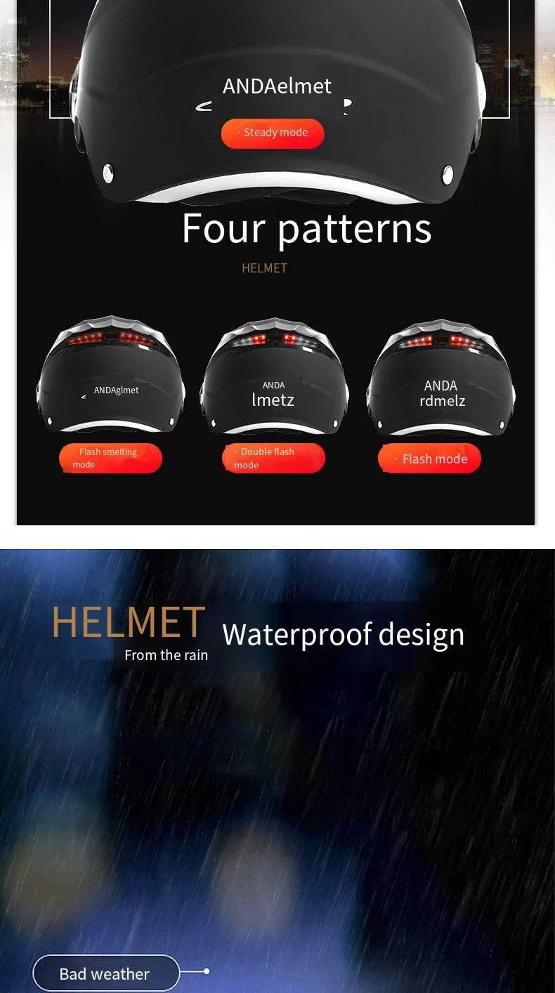 Motorcycle Helmets With Led Lights Moped Helmet Electric Scooter for Men Women With Double Visor Rechargeable Bicycle Light Bike