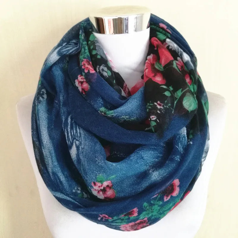 Fashion Design Sexy Sky Rose Shawl infinity Scarf women ring scarves Neckerchief Autumn Winter Foulards Muslim Hijab Sjaal