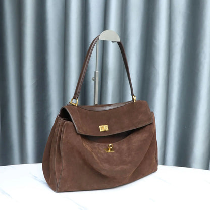 25 New Soft Suede Tote Bag Large Capacity Frosted Cowhide Lock Bag Women's Crossbody Shoulder Bag