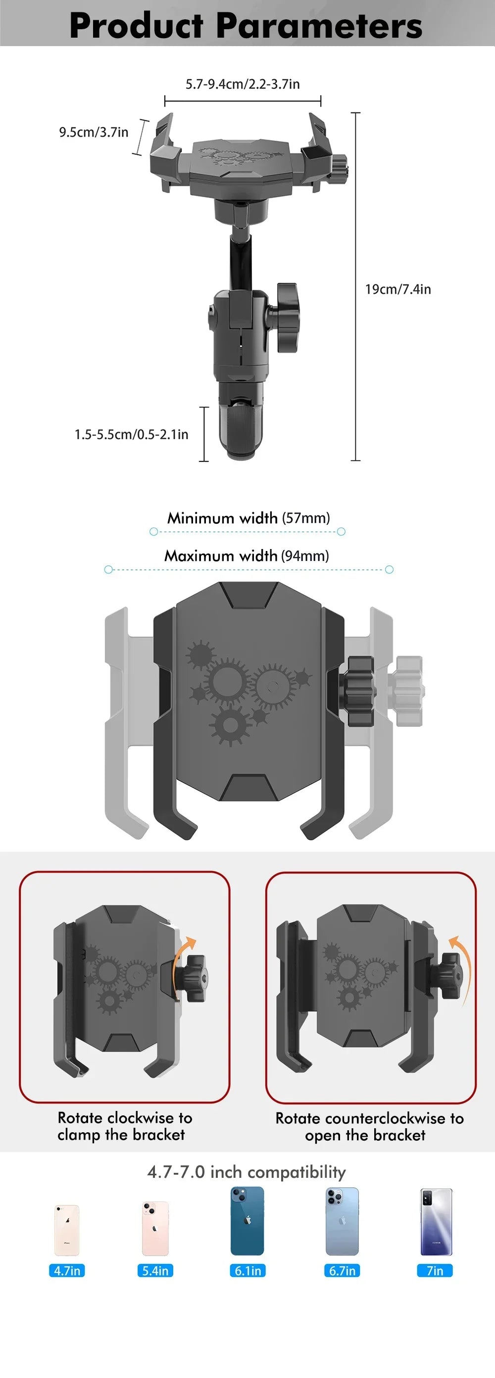 Shockproof  Motorcycle Phone Holder, Universal Bike Handlebar Mount for GPS Navigation, Compatible with E-Bike Mountain Bicycle