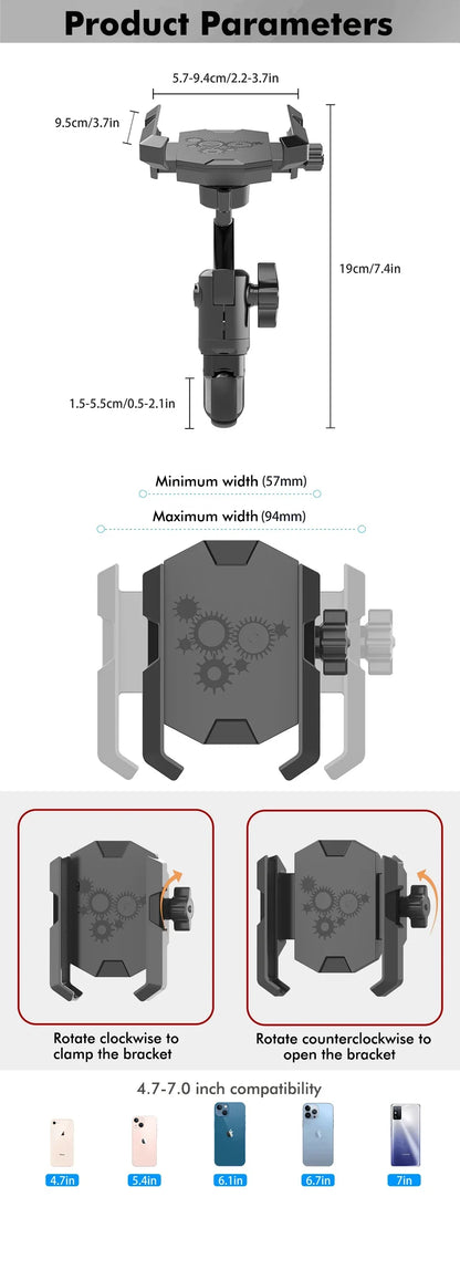 Shockproof  Motorcycle Phone Holder, Universal Bike Handlebar Mount for GPS Navigation, Compatible with E-Bike Mountain Bicycle