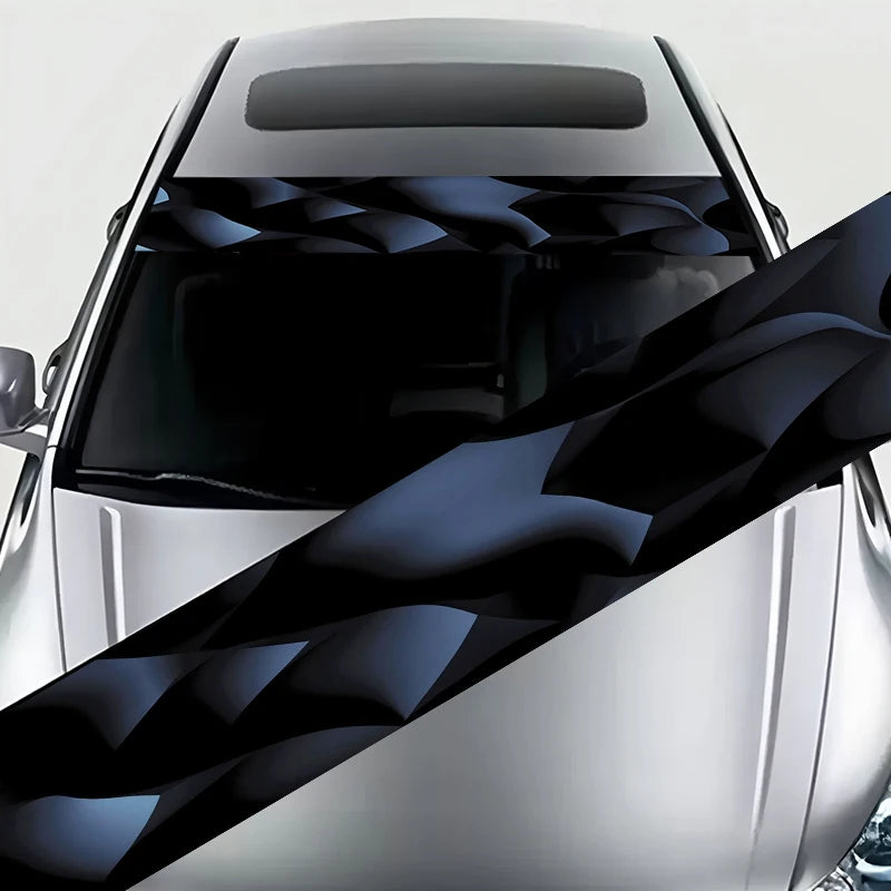 1 eye-catching blue-and-black three-dimensional pleated techno-style decorative strip graphic car front windshield sticker