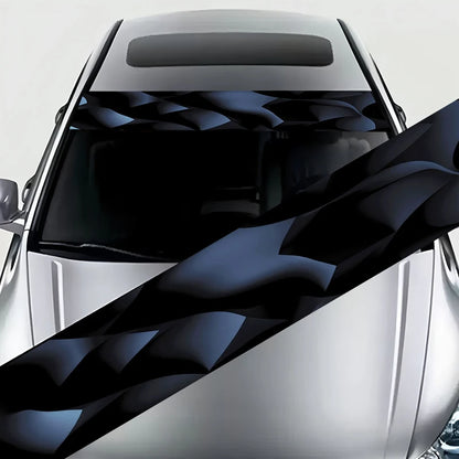 1 eye-catching blue-and-black three-dimensional pleated techno-style decorative strip graphic car front windshield sticker