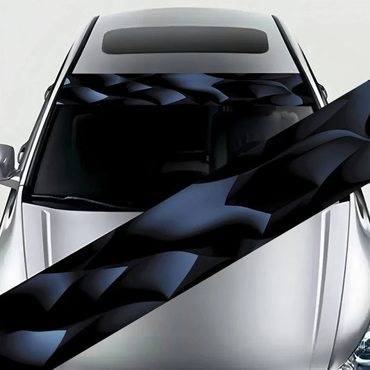 1 eye-catching blue-and-black three-dimensional pleated techno-style decorative strip graphic car front windshield sticker
