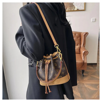 2026 Lady Luxurious Retro Bucket Bag-Shoulder Sling Bag, Backpack, Handbag, Print Drawstring Shoulder bag, Casual Versatile