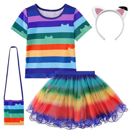 Summer Little Girls Dress Cats T-Shirt With Tutu Skirts For Children Birthday Party Cosplay Halloween Carnival Dress Up Costume