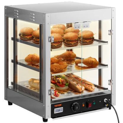 2/3 Tiers Countertop Food Warmer Commercial 3D Heating Pizza Pastry Warmer with Temp Knob Display Kitchen Appliance