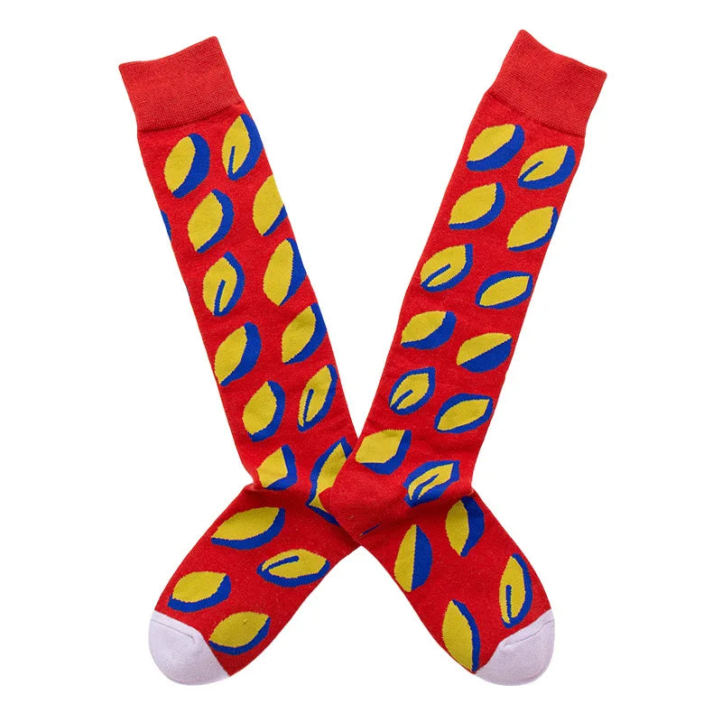 Socks Women's High Tube Calf Knee-length Socks Retro Illustration Art Abstract Street Autumn and Winter Cotton Socks High Sock