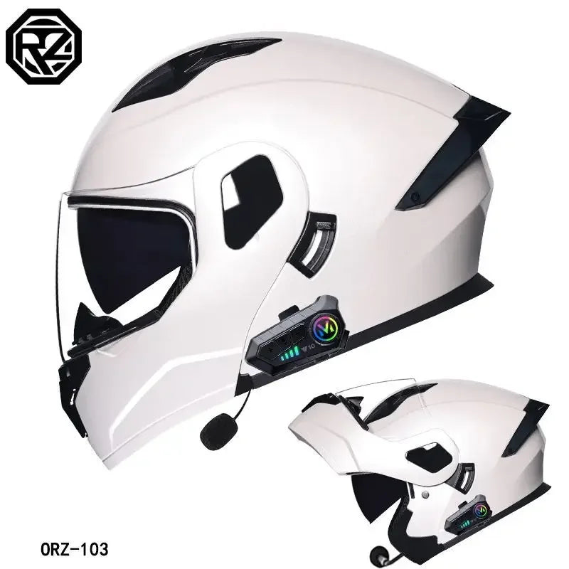 ORZ-103 Motorcycle Dual-Lens Helmet Men Women Bluetooth Full Helmet All Seasons Flip Helmet with Tail Wing DOT Certification