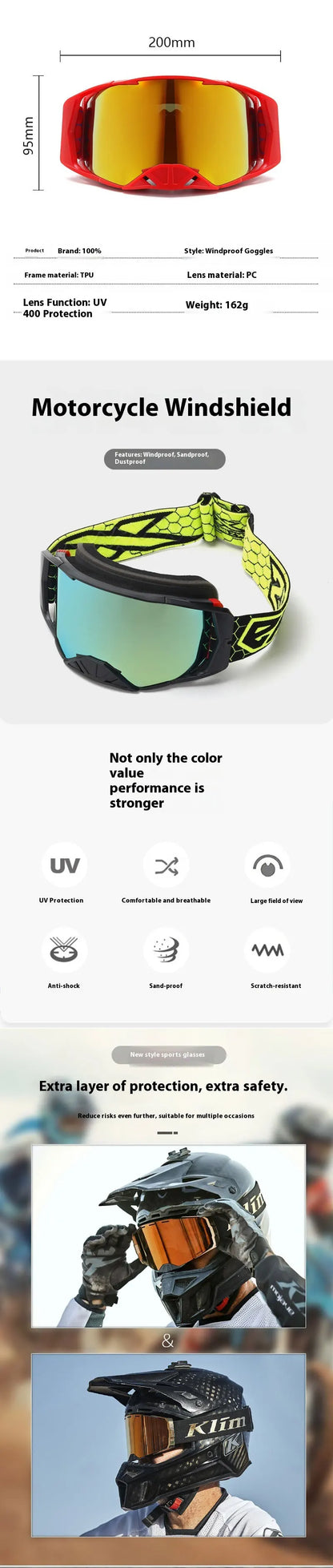 Off-Road Motorcycle Goggles - Windproof, Dustproof Protective Eyewear for Motocross, ATV Riding, Cycling & Outdoor Adventures,