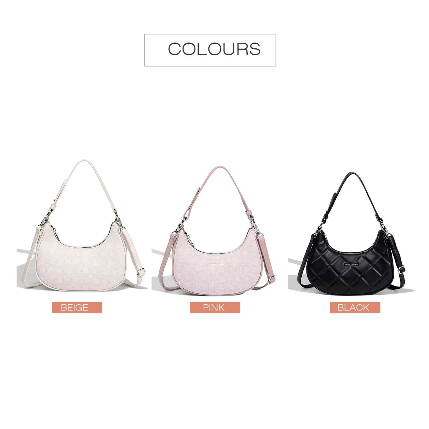 David Jones Multifunctional Women's Leather Underarm Bag Autumn Summer Trendy Crescent Bag Fashion Luxury Vintage Shoulder Bag