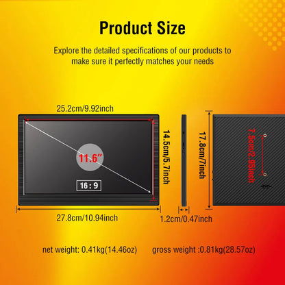 11.6 Inch Portable Monitor HDMI-Compatible Laptop second screen Gaming Extended Display For Switch/PS4/Xbox/Raspberry Pi