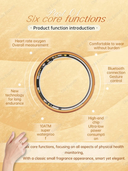 2025 New Women Gold Smart Ring Health HRV Monitor Heart Rate Sleep Monitor 10ATM Deep Waterproof Remote control Smart Ring Gifts