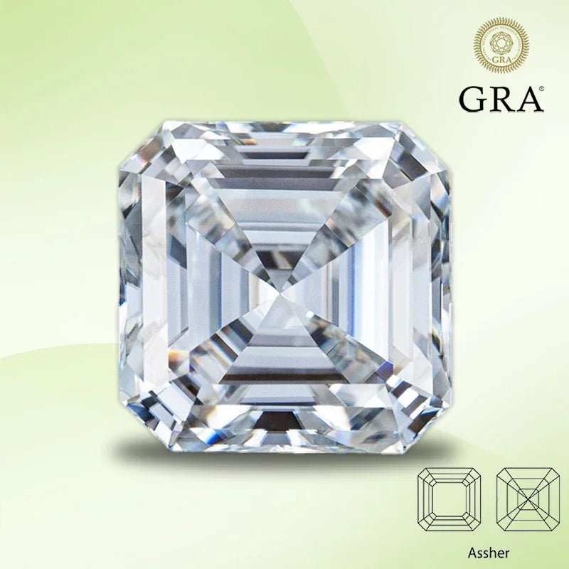 Moissanite Stone Asscher Cut D Color VVS1 Gemstone Lab Grown Diamond for Advanced Jewelry Making Materials with  Certificate