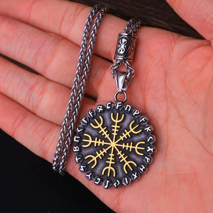 Vintage Vegvisir Viking Compass Pendant Necklace for Men Stainless Steel Fashion Nordic Amulet Beaded Necklace Jewelry Wholesale
