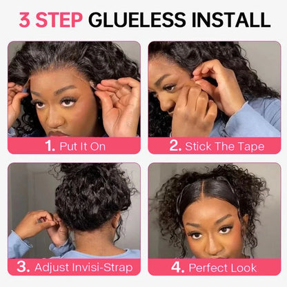 360 HD Lace Front Wigs Hidden Strap Deep Wave Human Hair Pre Plucked 220 Density Full Lace Frontal Wig with Invisible Drawstring
