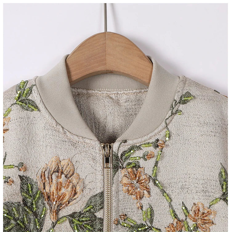 Luxury Beaded Embroidered Jacquard Bomber Jacket Women 2025 New Fashion Casual Chic Baseball Coat Elegant Versatile Outerwear