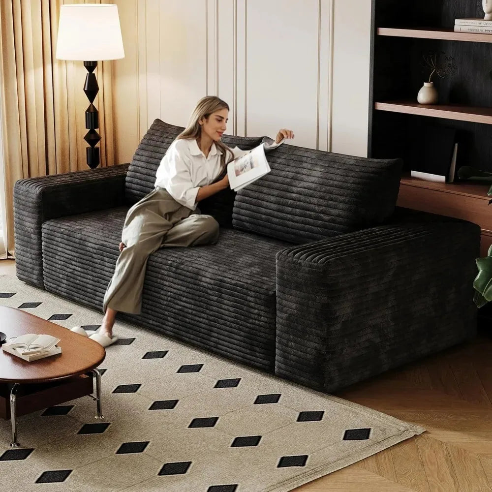 71" 3-Seater Love Seat Sofa,No Assembly Required,Plush Corduroy Loveseat Boneless Couch with High Cushion Backrest and Wider Arm