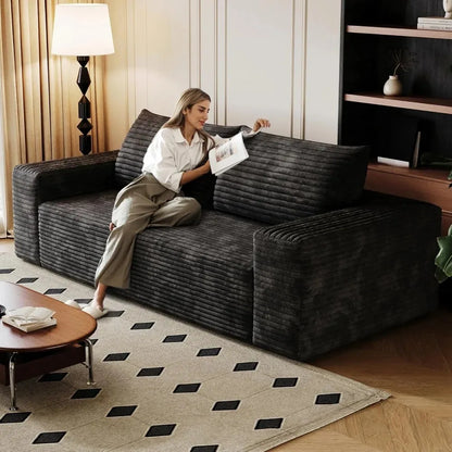 71" 3-Seater Love Seat Sofa,No Assembly Required,Plush Corduroy Loveseat Boneless Couch with High Cushion Backrest and Wider Arm