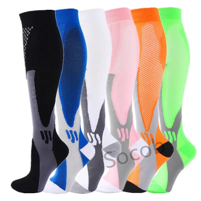 3/6/7 Pairs Compression Socks Women Medical Edema Running Socks Men Knee Length Cycling Socks  Football Basketball Outdoor trave