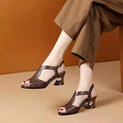 Sandals Women Fish Mouth 2025 Summer New All-match Medium-heeled Thick-heeled Women's Shoes with Soft Bottom and Back Straps