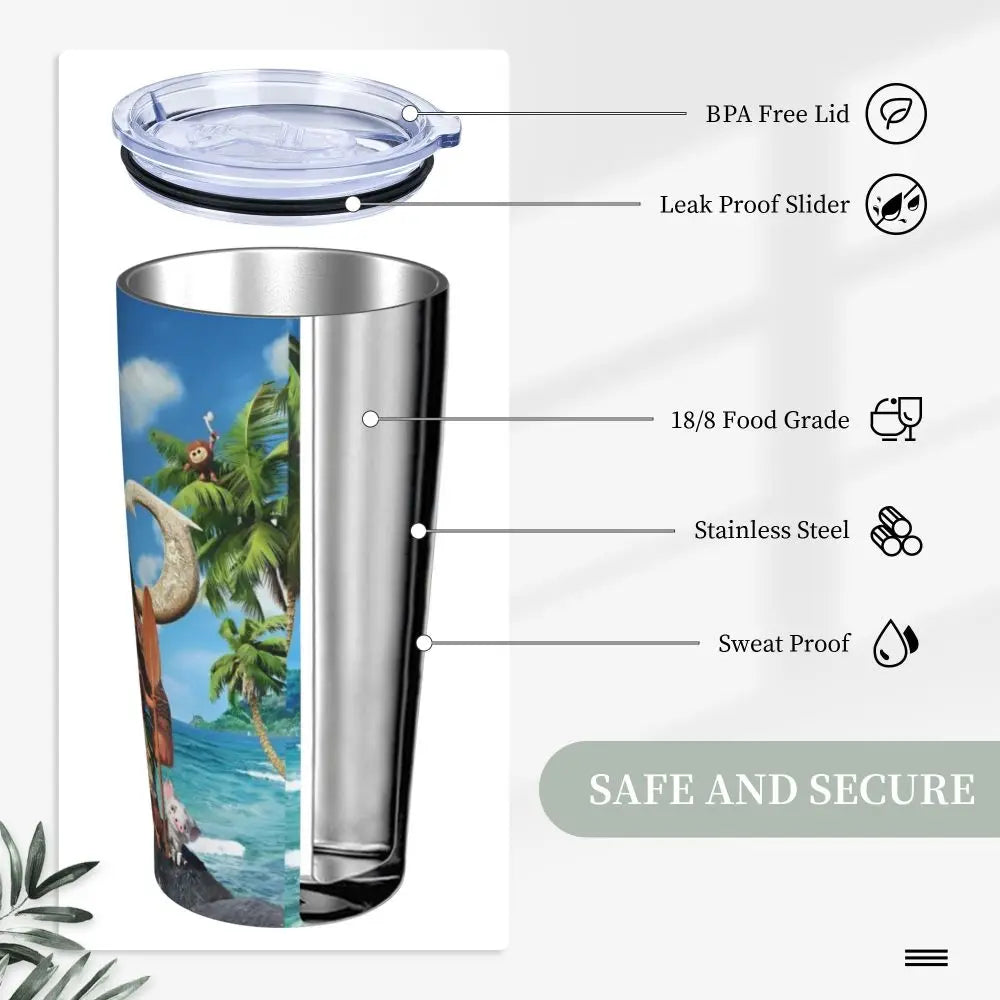 Moana and Pua Cartoon Movie Insulated Tumbler with Straws Stainless Steel Coffee Mugs Double Wall Car Bottle Cups 20oz