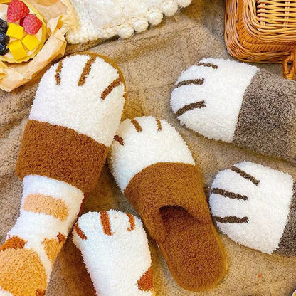 New Women's Winter Plush Slippers Cute Cat Paw Design Slippers Home Bedroom Indoor Shoes Men's Warm Comfortable Cotton Slippers