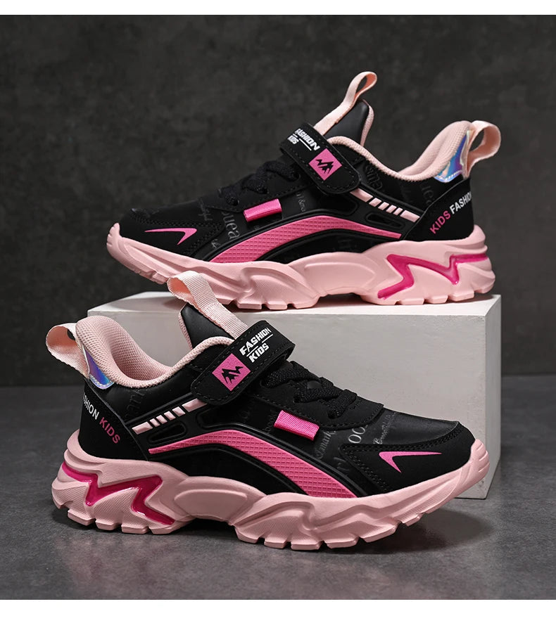 Girls Sneakers Lightweight Athletic Comfortable Shoes with Velcro Closure Kids Non-Slip Casual Walking Running Sports Shoes