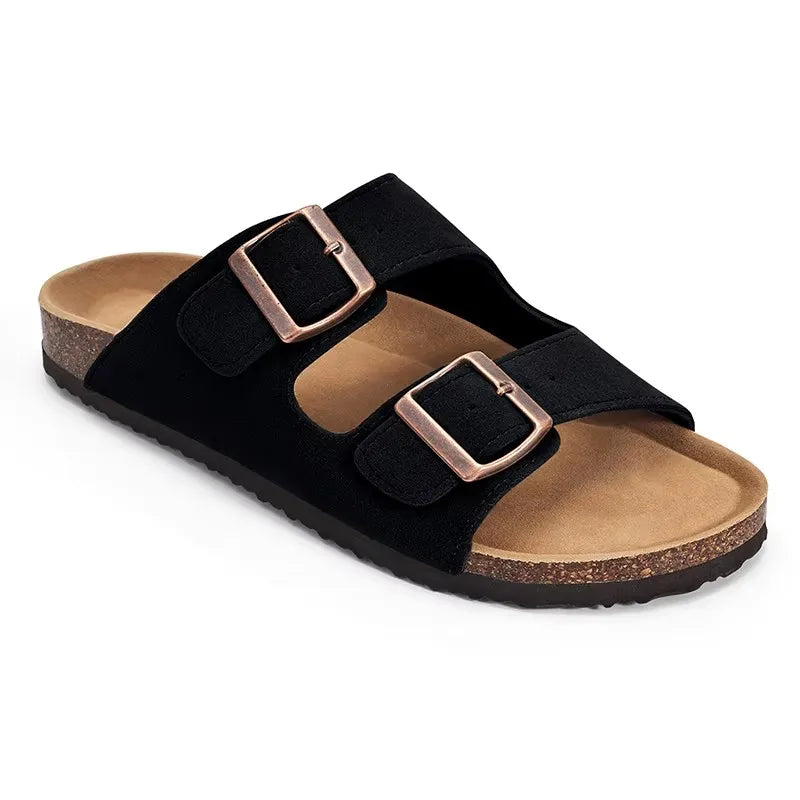 Crestar Women's Suede Clogs Lady Fashion Buckle Leather Mules Comfort Cork Footbed Potato Shoes with Arch Support Beach Sandal