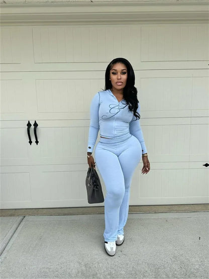 2025 Spring Fashion New Casual Women's Sets Long Sleeve Zipper Hoodie Tops and Pants Streetwear White Two 2 Piece Set Outfits
